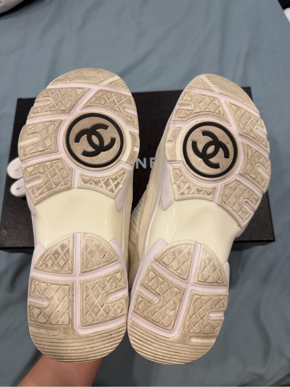 CHANEL White and Cream Women's Lace-Up Sneakers - Picture 4 of 6
